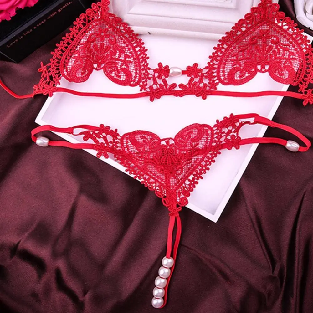 

Sexy Lingerie Hot Lace Open Bra + Pearl Sexy G-string Porno Lingerie Sexy Hot Erotic Underwear Costumes For Women