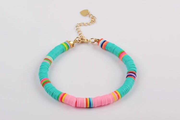 BOROSA Boho красочные браслеты Полимерная глина бусины Fimo ломтик пластик тонкий диск эластичные струны ювелирные изделия браслеты ручной работы Прямая поставка
