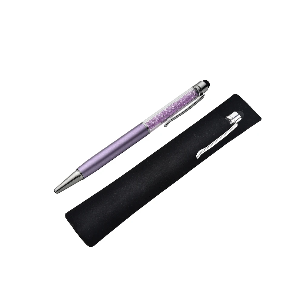 Light Purple Bag 100 наборов персонализированный гравированный Кристалл алмазные металлические ручки Свадебные сувениры подарок для детского душа шариковый сенсорный экранный конденсатор - Цвет: Light Purple Bag