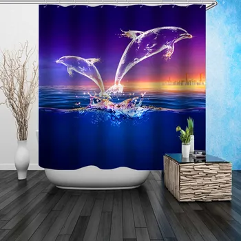 

Hot Waterproof Glowing Dolphin Printing Shower Curtain Non-Slip Floor Mat Rug Lid Toilet Cover Bathroom Suit Waterproof Bath Cur