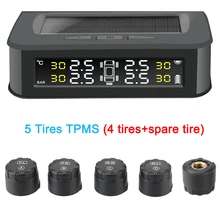 Solar Charge TPMS with 5 Tire External sensors Waterproof Display Warning Car Tire Pressure Alarm Monitor System