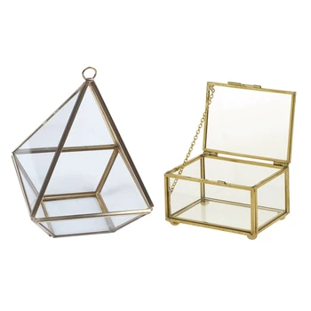 

Diamond Shape Box Organizer Geometry Glass Cosmetic Storage Box & Geometric Glass Style Jewelry Box Table Container