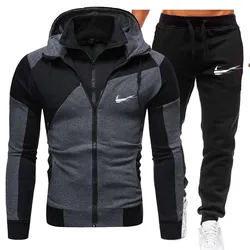 Inverno grosso zpper jaqueta calças dos homens conjuntos hoodies moletom ao ar livre agasalho masculino marca ternos quentes impressão