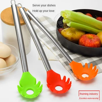 

Stainless Steel Handle Silicone Spaghetti Claw High Temperature Resistant Soft Scratch-proof Face-to-face Fishing