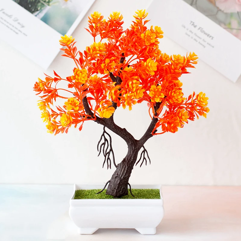 Artificial Potted Flower Fake Bonsai Pot Plant Home Office Table Desk Ornament Decor Simulation Plant Photography - Цвет: Orange