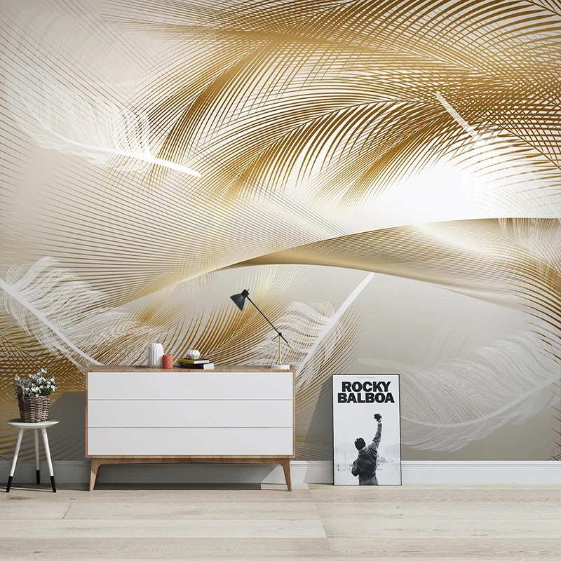 Golden Feather Wallpaper Arte Moderna Linhas Abstratas Foto Mural de Parede Sala tv Sofá Quarto Home Decor 3d