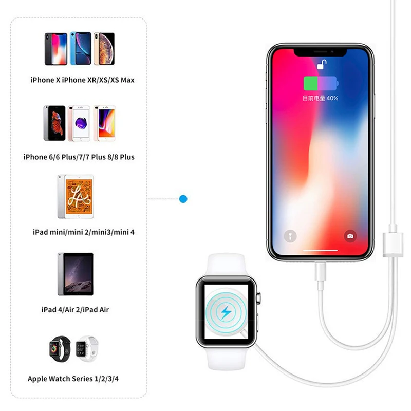 2 в 1 USB беспроводной зарядный кабель 2 Вт 1 м для Apple Watch iWatch 5 4 3 2 1 Кабели для быстрой зарядки телефонов освещение для iPhone 11 Pro X