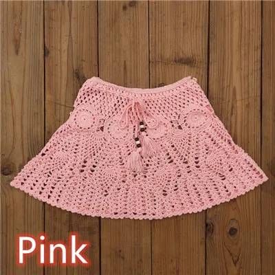 Pink Skirt Ручное вязание крючком цветок юбка Женский комплект бикини купальник сексуальный пляжный Чехол Бикини Топ+ юбка Бохо стиль эластичный пояс кисточки - Цвет: Pink Skirt