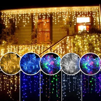 

Garland Christmas LED Curtain Icicle String Fairy Light 5M 96Leds Droop 0.3-0.5M Outdoor holiday party luces led decor