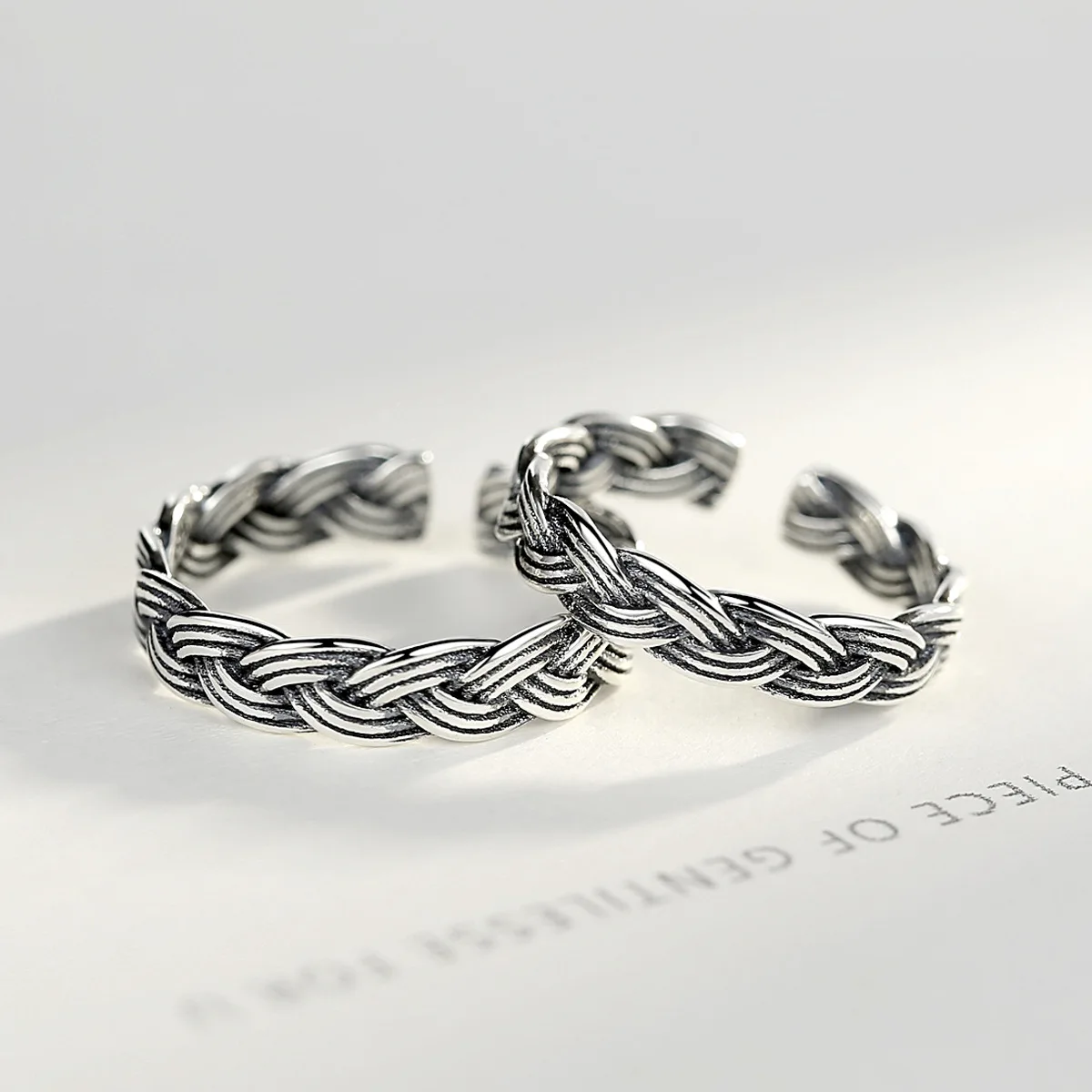 PAG&MAG retro couple S925 marcasite multi-stripe twist ring Korean version of adjustable open ring