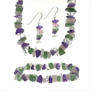 

Sterling Silver Jade Stone Chip Necklace Jewelry Set