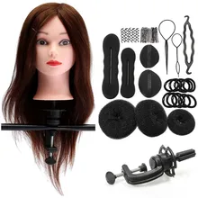 Дешевая цена 20 дюймов Длина Brwon 50% настоящие человеческие волосы Парикмахерская практика обучение голова манекен с зажимом Парикмахерская аксессуар