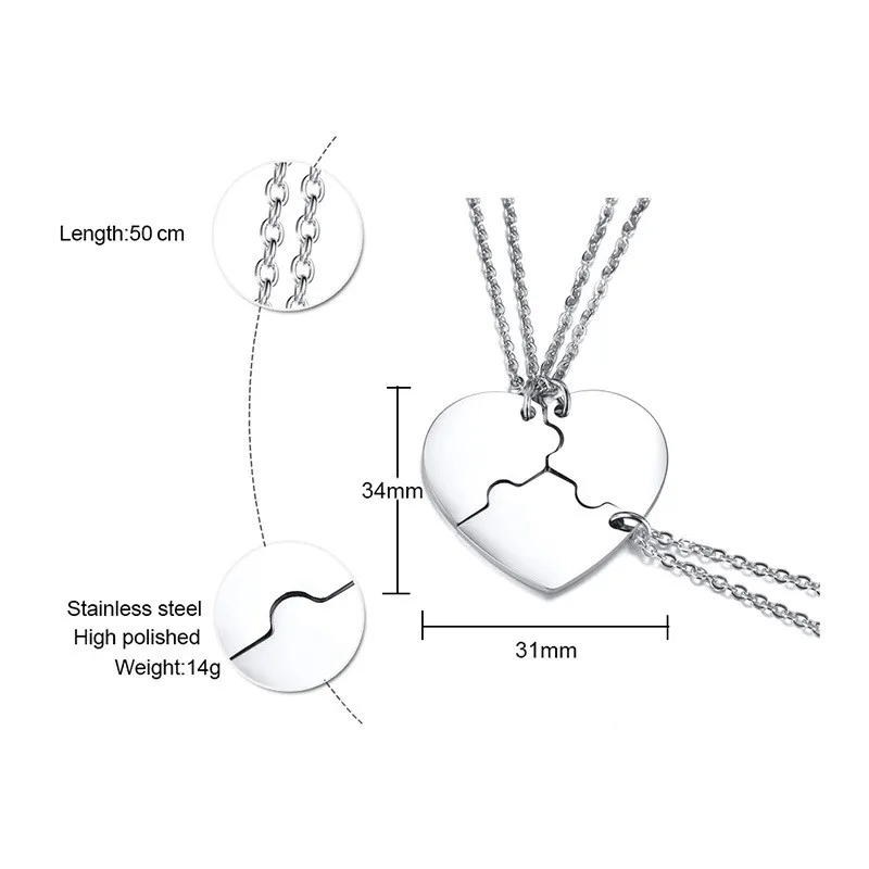 Mostyle 3 шт./набор, Полированное серебряное ожерелье из нержавеющей стали с подвеской в виде сердца для женщин, подарки для лучших друзей
