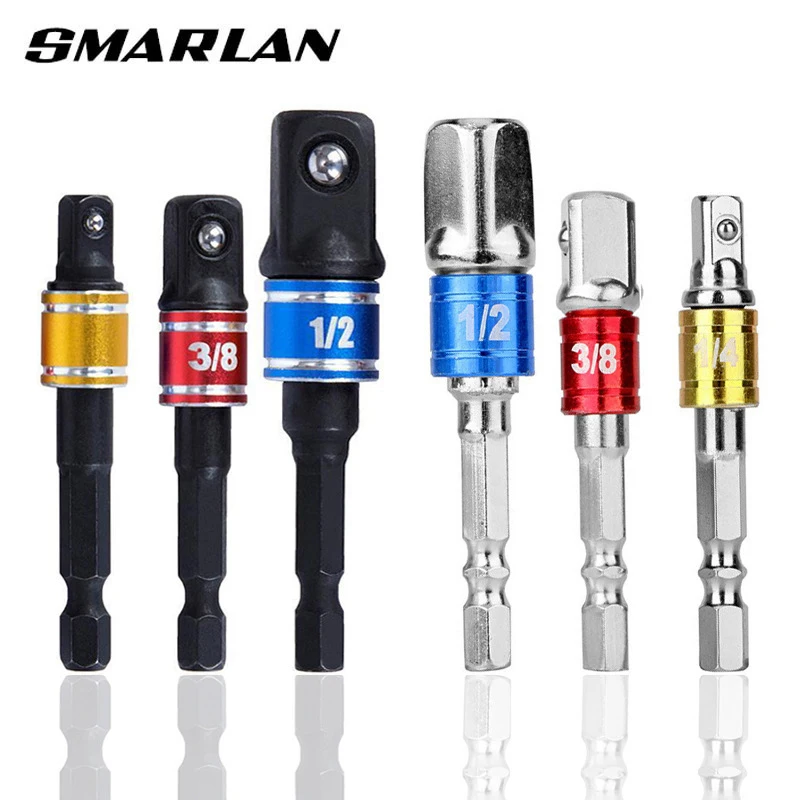 Shank Drill Socket Adapter for Impact Driver with Hex Shank to Square Socket Drill Bits Bar Extension Set 1/4