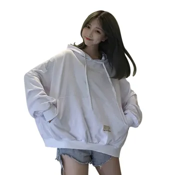 

ETOSELL Women Casual Long Sleeve Sweatshirt Simple Hooded Pockets Pullovers Solid Thin Section Loose Hoodies Casual Pocket Tops