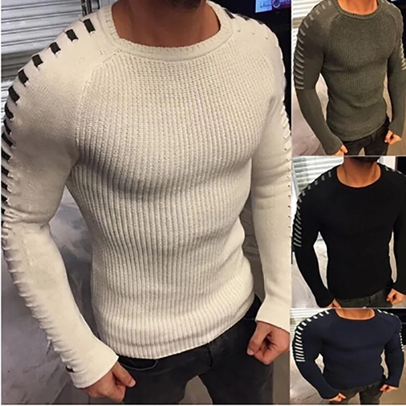 CYSINCOS 2018 мужские вязаные свитера с круглым вырезом пуловер с длинным рукавом мужской свитер через плечо плиссированный мужской модный топ