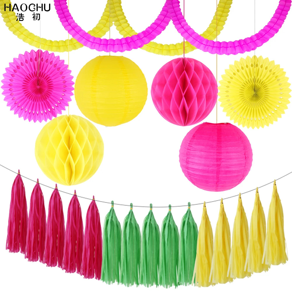 1Set 23pcs Mixed DIY Tissue Paper Tassel/Garland/Lantern/Fans/Honeycomb Balls Party Decorations Wedding Kids Unicorn Birthday