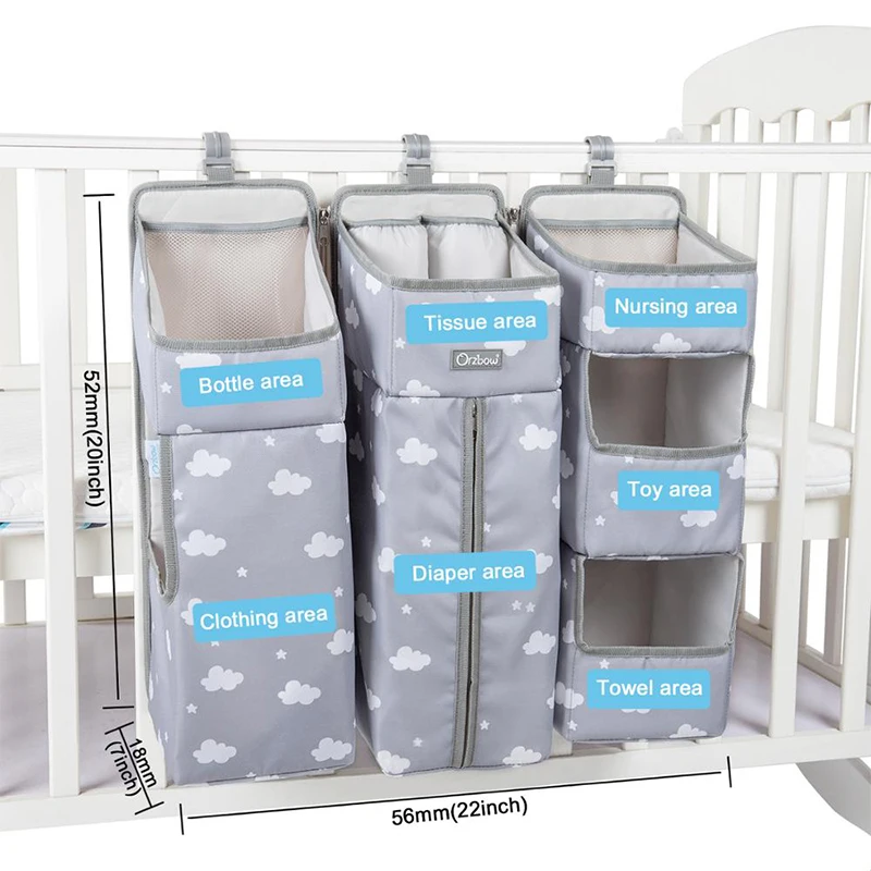 Orzbow Baby Bed Organizer Hanging Bags For Newborn Crib Diaper Storage Bags Baby Care Organizer Infant Bedding Nursing Bags 6
