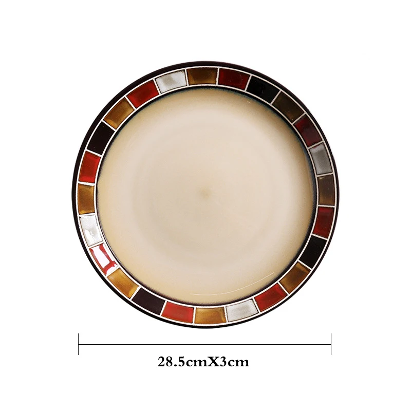 as the picture shows Ретро геометрический узор плед керамическая тарелка Западная Посуда Американский набор бытовой стейк тарелка Салатница чашка для завтрака кружка - Цвет: as the picture shows