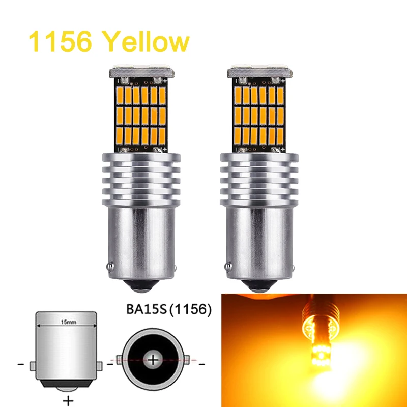 2 шт. P21W 1156 Ba15s светодиодный автомобильный сигнальный светильник Bay15d 1157 светодиодный светильник Canbus 12 в 6000 К 45SMD Автомобильный задний тормоз парковочная лампа без ошибок - Испускаемый цвет: 1156( Ba15s ) Yellow