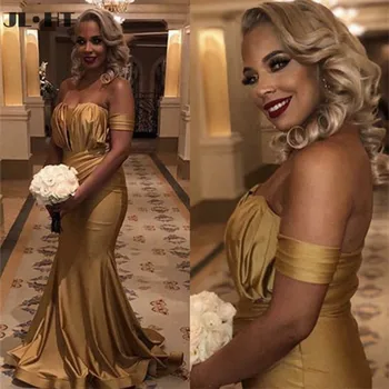 

Mermaid Off the Shoulder Bridesmaid Dresses Long Short Sleeves Shiny Satin Maid of Honor Wedding Guest Bridesmaid Dress
