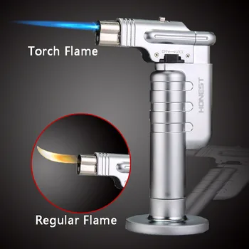 

Honest Table Blow Torch Lighter Refillable Windproof Straight Flame Jet Gun Lighters with Fire Lock for Outdoor Cooking