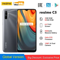 Realme C3 Android 10 смартфон 6,52 дюйммини-дисплей 3 Гб 64 Гб Helio G70 мобильный телефон 12MP AI камера 4G мобильный телефон 5000 мАч NFC