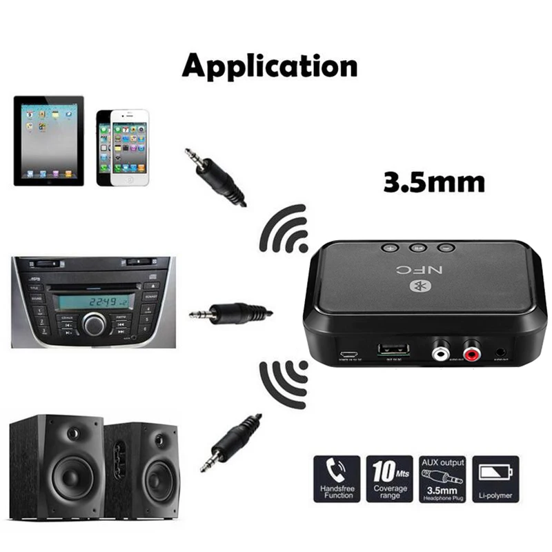 ABKK-портативный Nfc Bluetooth стерео аудио приемник адаптер с поддержкой Nfc 3,5 мм/RCA выход музыкальный звук для телефона автомобильный динамик Amplif