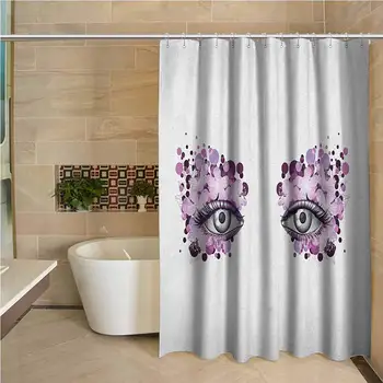 

Eyelash Hotel Quality Polyester Shower Curtain Fantasy Look with Abstract Floral Makeup Design Dots Violet Summer Blossoms