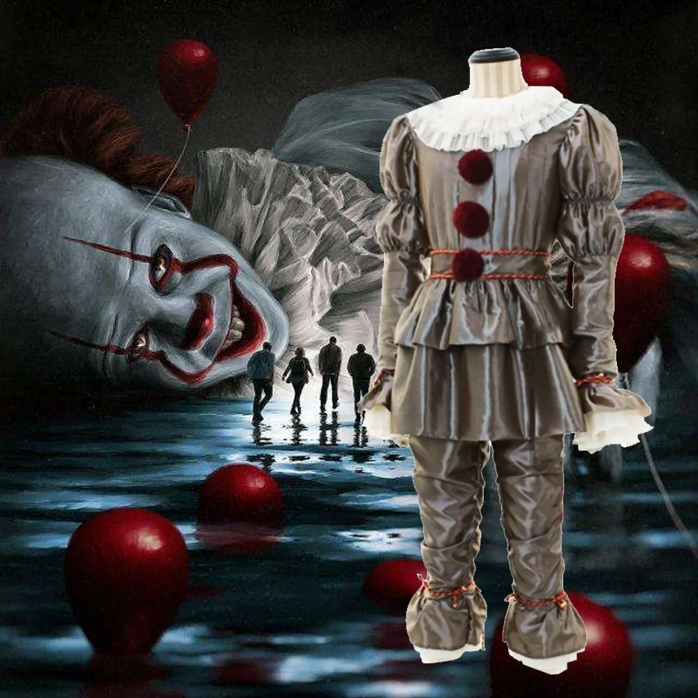Джокер Pennywise Косплей Костюм с маской Стивен Кинг It Chapter Two 2 ужасов клоун Хэллоуин костюм бутафорская маска