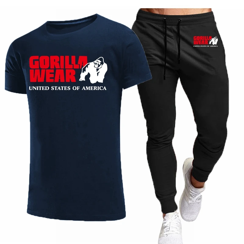 mens short sets Gorilla wear New Men's Tracksuits summer men's sets fitness wear short-sleeved T-shirts+trousers set cotton brand Men's clothing mens shorts and t shirt set