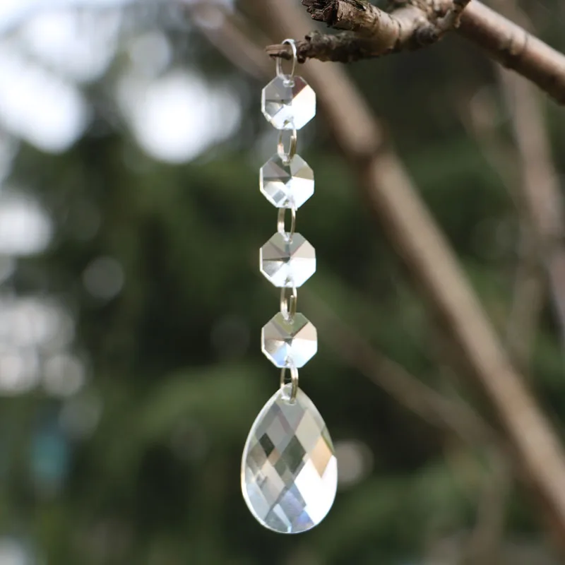 

10pcs/lot Rainbow Glass Crystal Chandelier Prisms Parts Chandelier Crystal Teardrop Pendants with 3 Octagon Beads Silver Jump R
