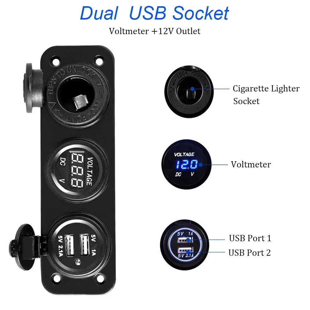 Синий светодиодный переключатель панель для мотоцикла лодка Цифровой вольтметр