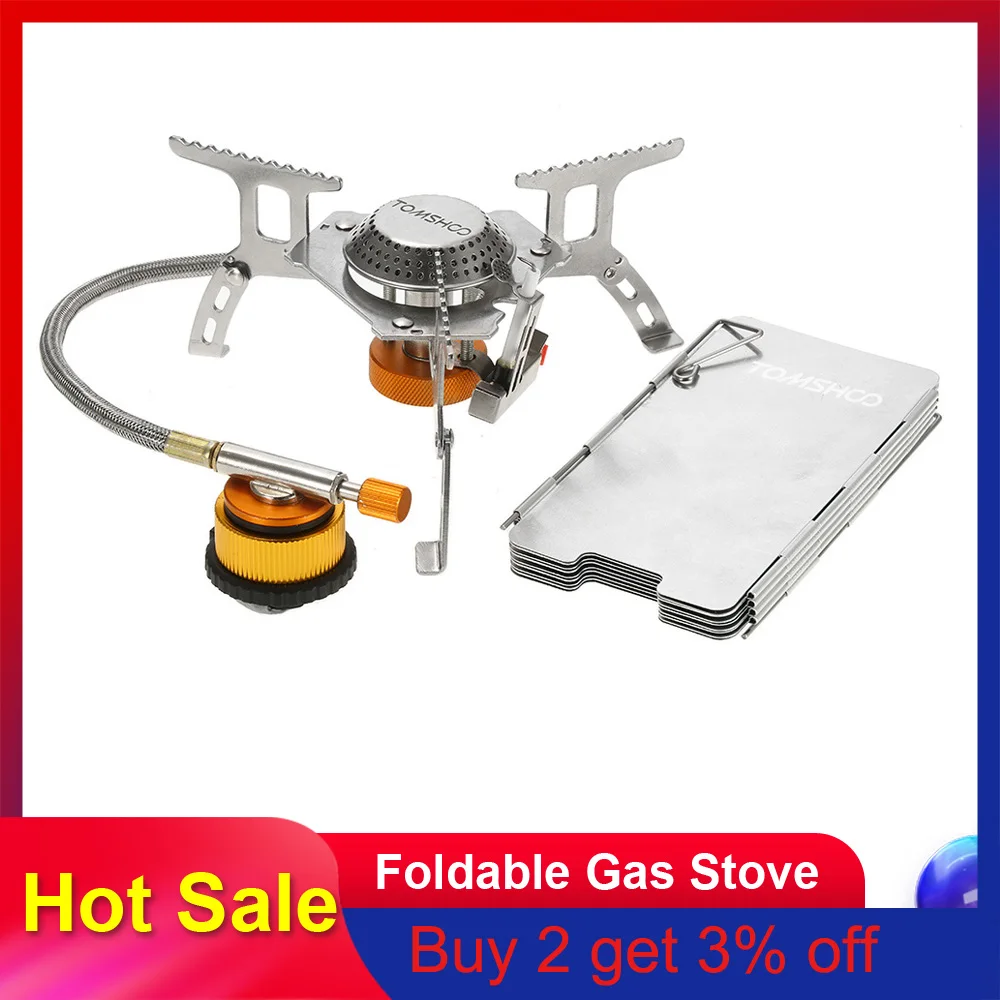 

TOMSHOO Foldable Gas Stove Outdoor Camping Stove Burners + 9 Plate Wind Screen Windshield + Gas Cartridge Stove Adapter Cookware