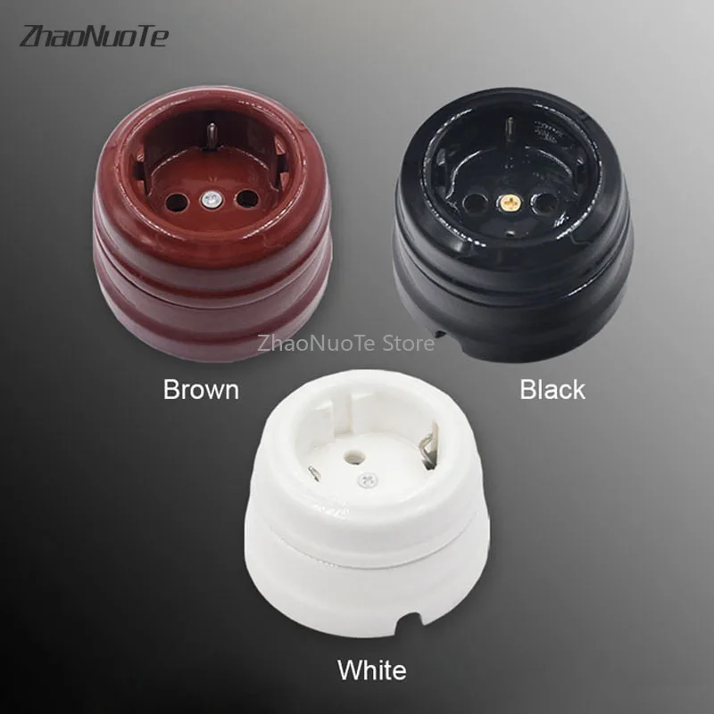 6pcs High Quality European Retro Ceramic Socket Wall Lamp Outlet EU pop Electrical Socket