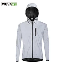 WOSAWE Cycling Hooded Jacket Full Reflective Top Windbreaker Waterproof Jacket Riding Hooded Jacket Full Reflective Night Jacket