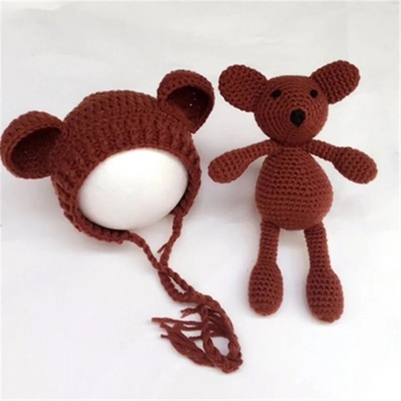 4 цвета вязанная крючком Детская шапка ручной вязки Мишка шапка фото/реквизит для фото новорожденных вязаные шапки 0-3 месяца шапка животного