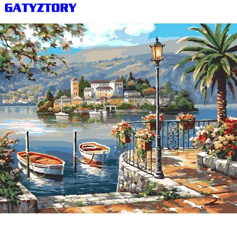 

GATYZTORY Frame Picture DIY Painting By Numbers Harbor Boat Acrylic Paint By Numbers Landscape Canvas By Number For Home Decors