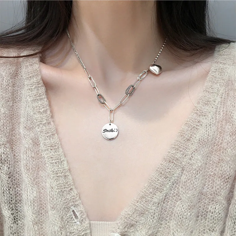 Женское Ожерелье YIZIZAI Love Heart Круглый диск смайлик тайское серебристого цвета
