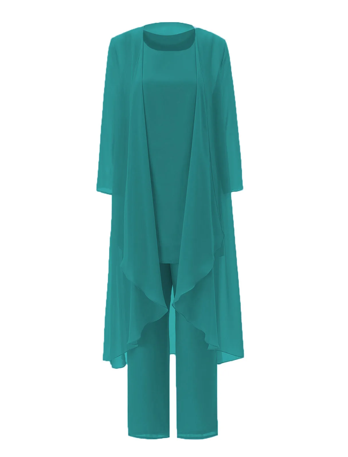 Peacock Blue Женский шифоновый модный костюм из 3 предметов для матери невесты, брючный костюм с длинными рукавами, костюм длиной до середины икры, куртка SL-M04 - Цвет: Peacock Blue