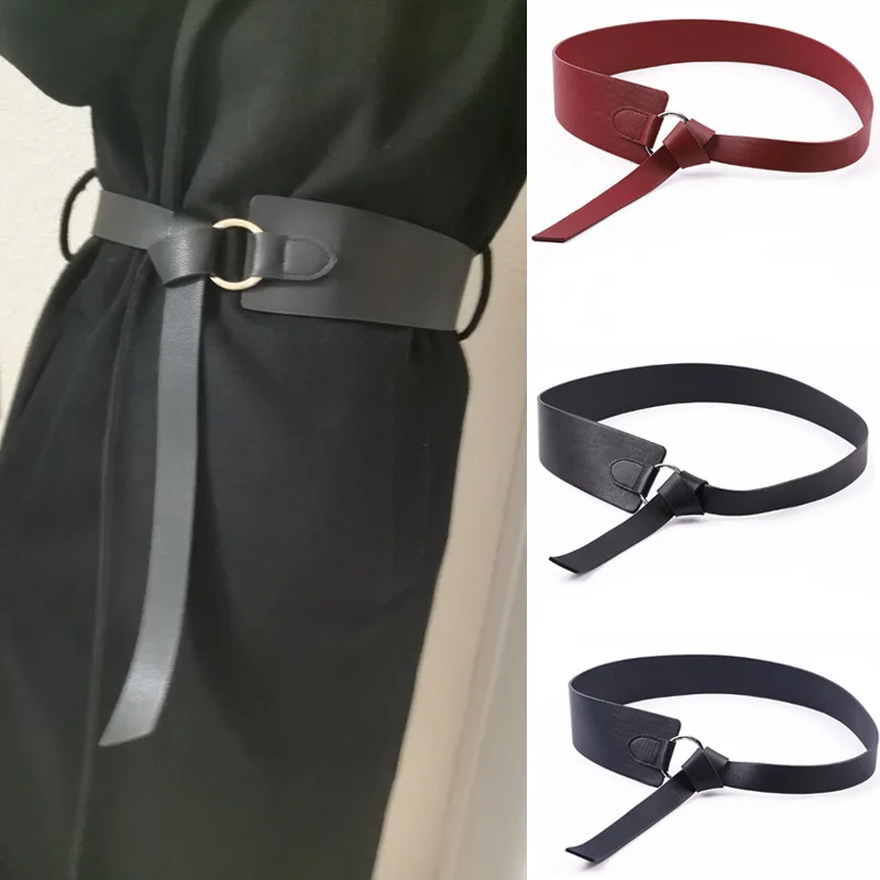 New Black Wide Corset leather Belt Female Tie Waistband thin brown Bow leisure Belts for Women Wedding Dress Waistband lady