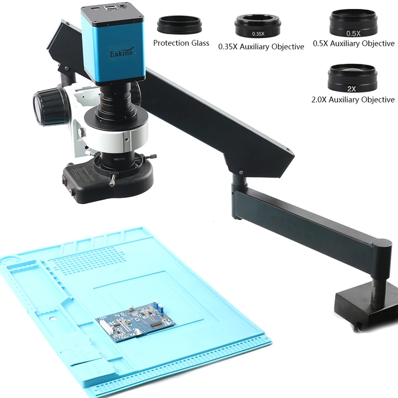 2021 Rotable Articulating Clamp Arm Stand 200X Zoom Lens SONY IMX290 Auto Focus Industry HDMI Measuring Video Microscope Camera