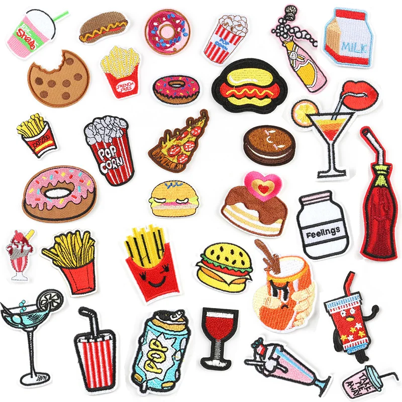 Cute Embroidery Patches for Clothing Foods Pizza Badge Band Patch Iron On Stripes Clothes Jacket Backpack Applique Accessories | Дом и сад