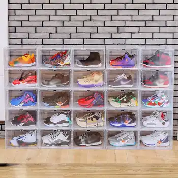 

1 pc Flip Shoes Box Thickened Transparent Drawer Case Plastic Shoe Boxes Stackable Box Shoe Organizer Shoebox Storage Shoe Rack