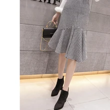 BUZEKOE/юбка в ломаную клетку г. Женская осенне-зимняя новая трапециевидная Высокая поясная сумка с разрезом, юбка русалки A6