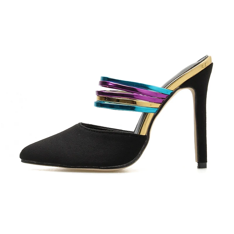 

2019 Summer Women Fashion 11.5cm High Heels Pointy Slides Rainbow Sexy Colorful Mules Fetish Lady Slides Sandals Luxury Shoes