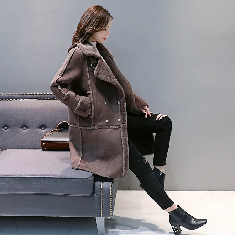 

Lambs Wool Coat Women's Winter 2019 New Style Fashion Loose Fur Cotton-padded Jacket Mid-length Deerskin Velvet Cotton Coat Fash