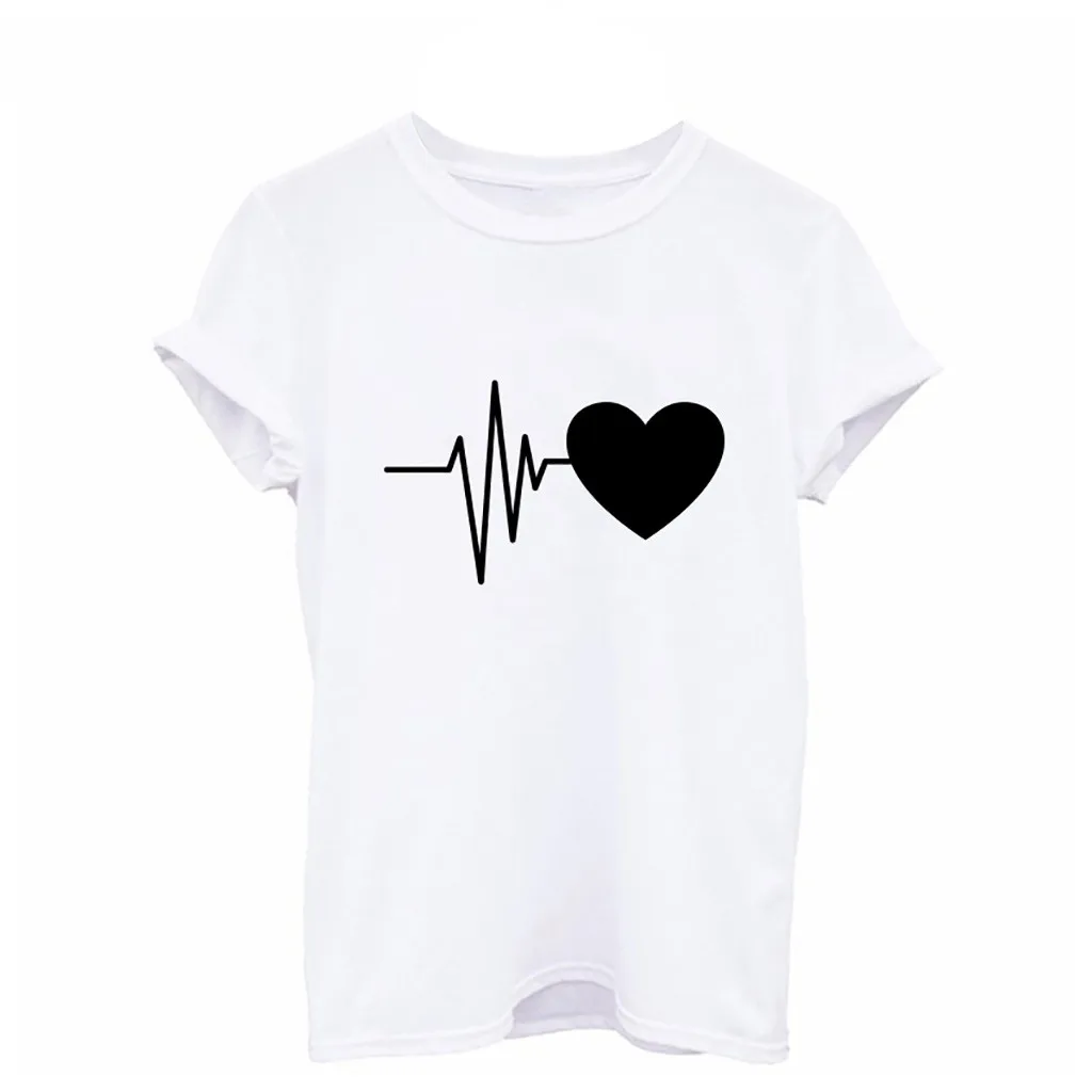 New T-shirt ladies ECG little love cartoon printed short-sleeved T shirt casual wild top spring summer loose comfortable simple 