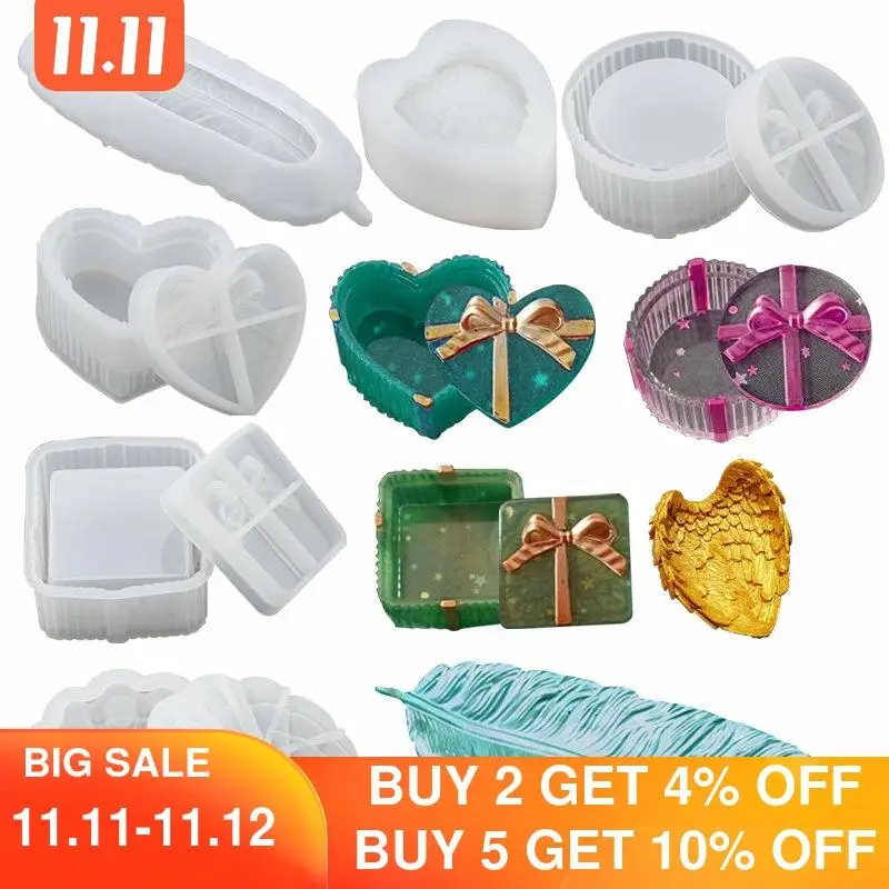 

Resin Silicone Mold Heart Shape Storage Box Molds Feather Tray For Epoxy Resin Jewelry making DIY Resin Art Supplies DIY