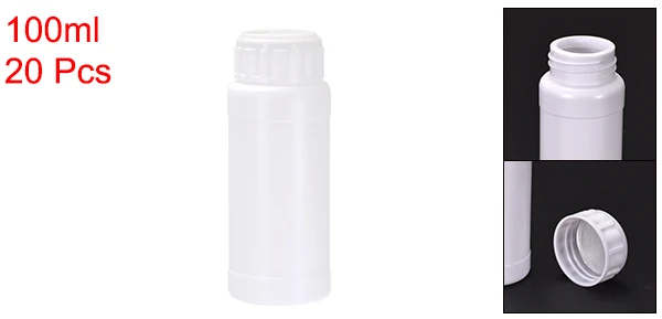 100ml 20pcs Uxcell пластиковая лабораторная бутылка с химическим реагентом 100 мл/3,4 унций 250 мл/8,5 унций с широким горлышком пробный герметичный контейнер для хранения жидкости белый - Цвет: 100ml 20pcs